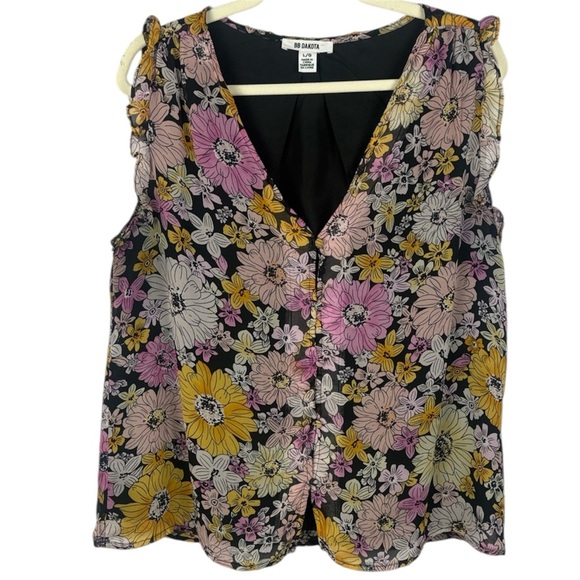 BB Dakota Floral Flutter Sleeve Button Loops Large Blouse - Pink, Yellow, Black - Picture 11 of 11